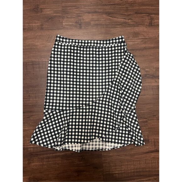 Banana Republic Black White Gingham Ruffle Skirt, Sz 8 - Picture 1 of 7
